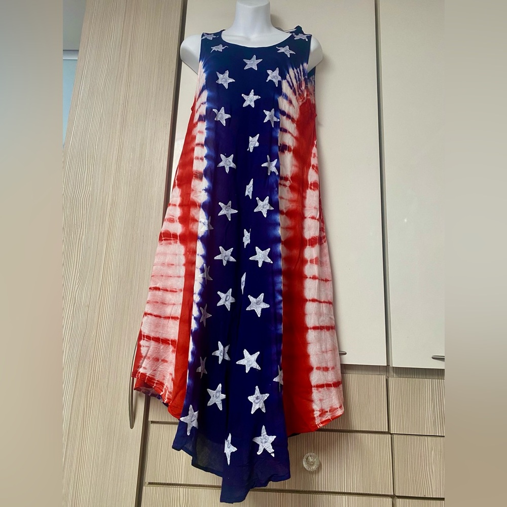 American flag 100% rayon, handcrafted tie dye in India summer dress cove… - Picture 14 of 17